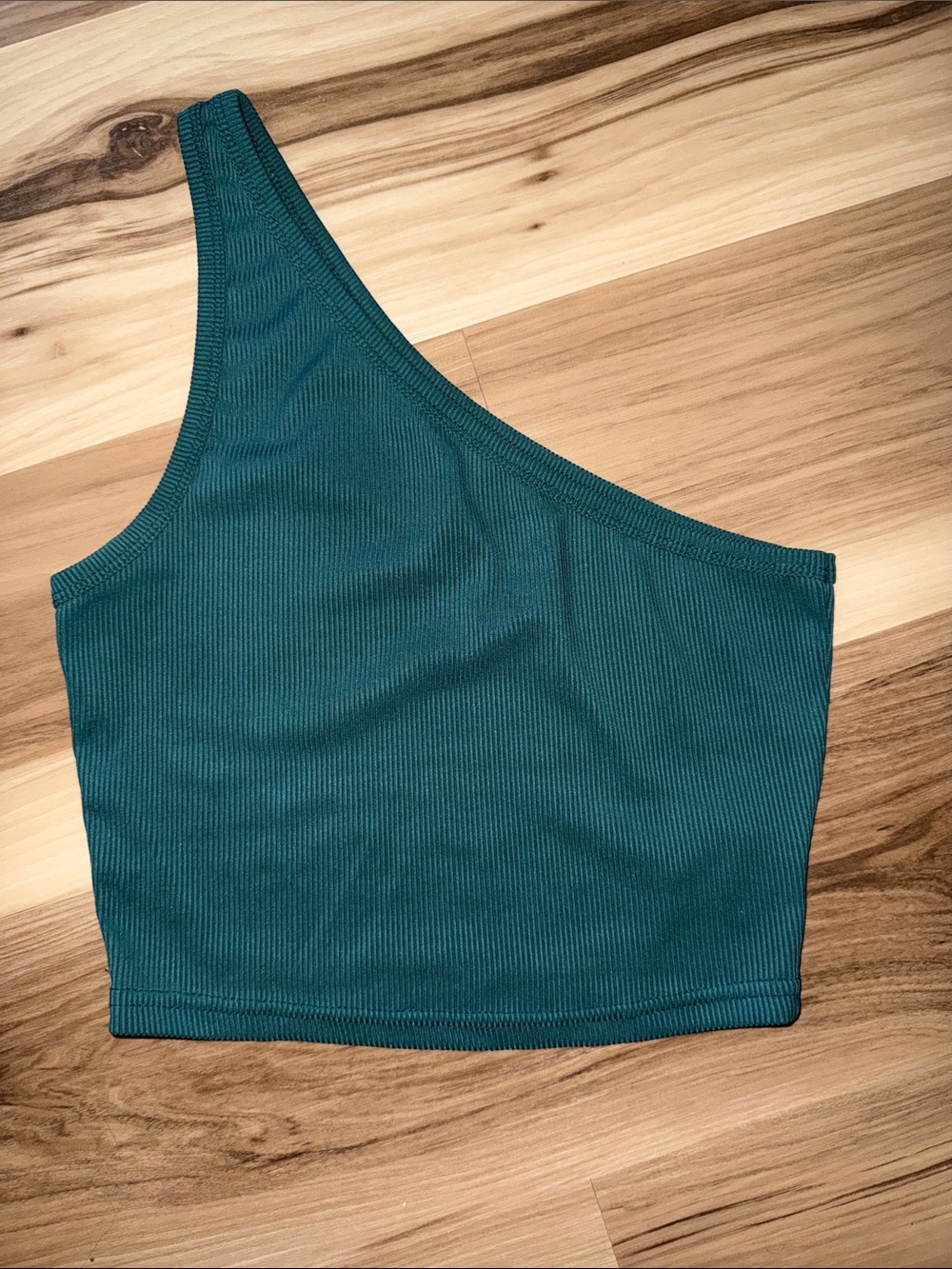 Shein One-Shoulder Ribbed Crop Top — Teal